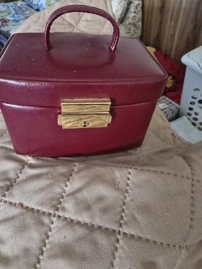 Women's Burgundy Jewelry Case Handbag with Gold Hardware